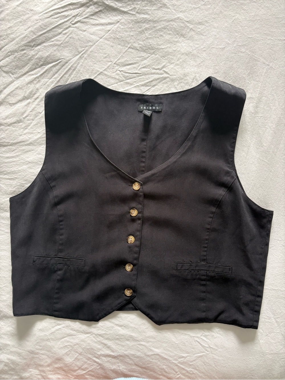 Tribal Structured Black Button Up Vest - 100% Lyocell - Size M - Picture 2 of 8